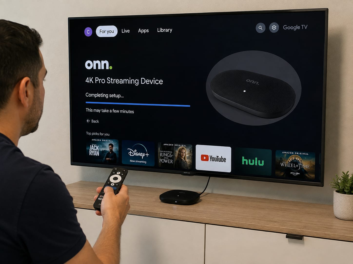 Onn. 4K Pro Streaming Device Google TV Gemini 32GB 3GB RAM Dolby Vision Atmos