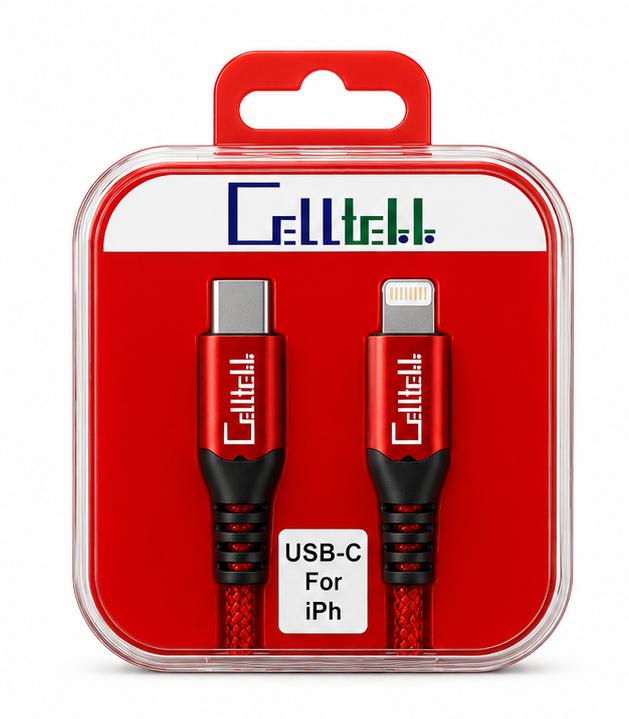 Celltell USB-C to Lightning Fast Charging Cable for iPhone - Red