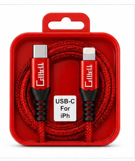 Celltell USB-C to Lightning Fast Charging Cable for iPhone - Red